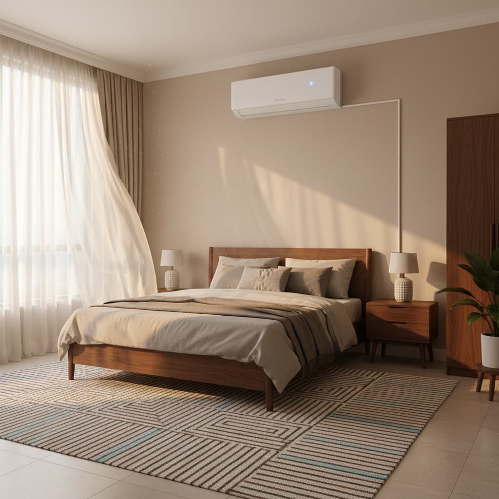 Aircond Hisense siap dipasang di bilik tidur pelanggan sewa beli