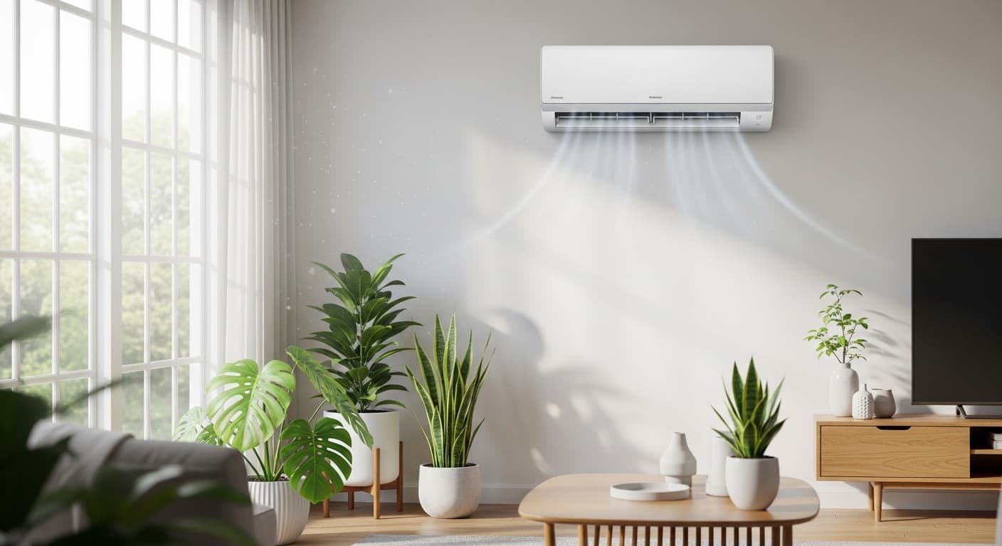 Aircond Hisense dipasang profesional di ruang tamu moden Malaysia